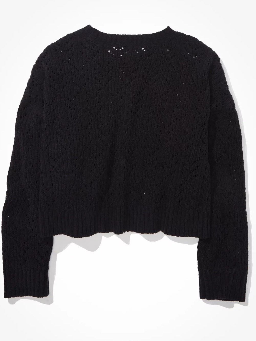 AE Cropped Pointelle Crew Neck Sweater